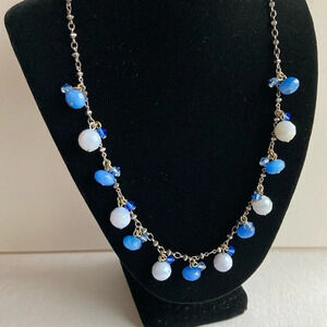Liz Paiacios Necklace Vintage Blue Glass Bead Silver Tone